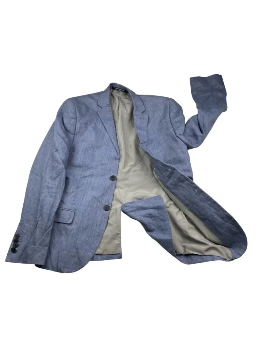 H&M Men's 100% Linen Slim Fit 2-Button Blazer Blue • 34R